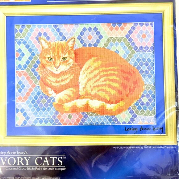 Vintage Ivory Cats Counted Cross Stitck Kit - NIP (1997) - Picture 2 of 5